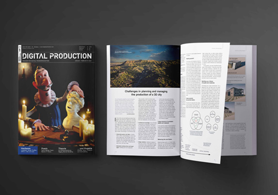 Picture of magazine Digital Production with article about planning of the production of a 3D city
