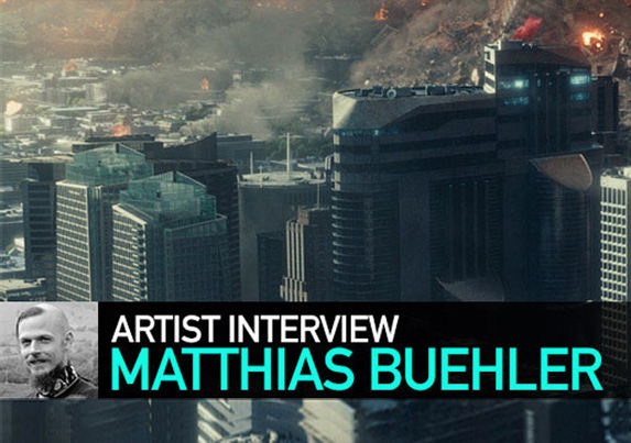 Images composition with cityscape and copy: Artist Interview, Matthias Buehler